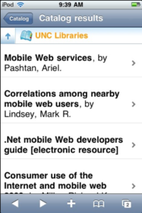Screenshot of mobile catalog search results